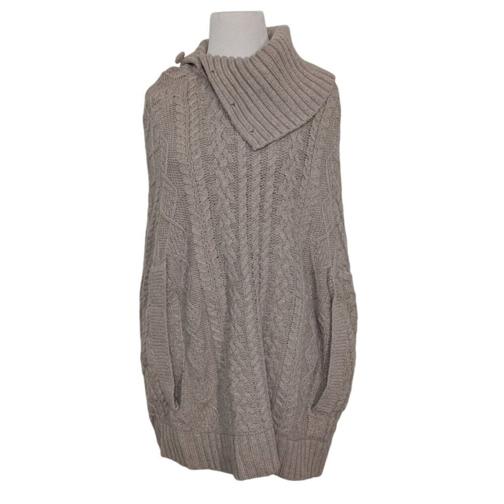NEW Anthropologie Viets Voor 2 Cable Knit Poncho Womens S/M Beige Knitted Cape